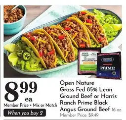 Pavilions Open Nature Grass Fed 85% Lean Ground Beef or Harris Ranch Prime Black Angus Ground Beef offer