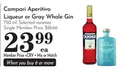 Pavilions Campari Aperitivo Liqueur or Gray Whale Gin offer