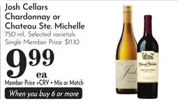 Pavilions Josh Cellars Chardonnay or Chateau Ste. Michelle offer