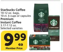 Albertsons Starbucks Coffee 10-12 oz. bags, 10 ct. k-cups or capsules Premium Instant Coffee 3.17-7.12 oz offer