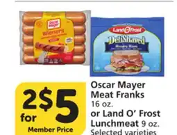 Albertsons Oscar Mayer Meat Franks 16 oz. or Land O'Frost Lunchmeat 9 oz offer