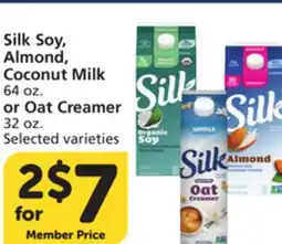 Albertsons Silk Soy, Almond, Coconut Milk 64 oz. or Oat Creamer 32 oz offer