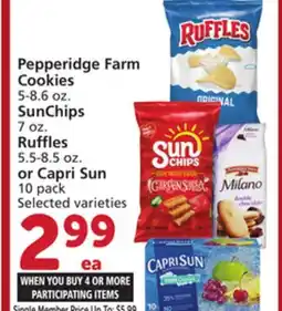 Albertsons Pepperidge Farm Cookies 5-8.6 oz. SunChips 7 oz. Ruffles 5.5-8.5 oz. or Capri Sun offer