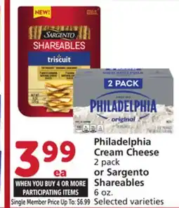 Albertsons Philadelphia Cream Cheese 2 pack or Sargento Shareables 6 oz offer