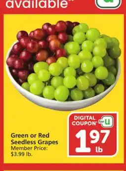 Vons Green or Red Seedless Grapes offer