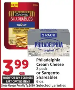 Vons Philadelphia Cream Cheese 2 pack or Sargento Shareables 6 oz offer