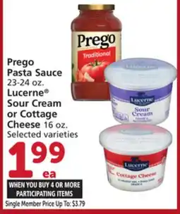 Vons Prego Pasta Sauce 23-24 oz. Lucerne Sour Cream or Cottage Cheese 16 oz offer