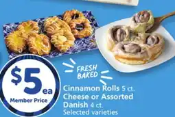 Vons Cinnamon Rolls 5 ct. Cheese or Assorted Danish 4 ct offer