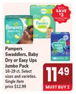 Jewel-Osco Pampers Swaddlers, Baby Dry or Easy Ups Jumbo Pack offer