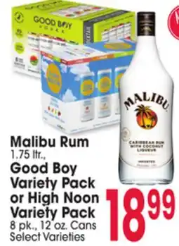 Jewel-Osco Malibu Rum 1.75 ltr., Good Boy Variety Pack or High Noon Variety Pack offer