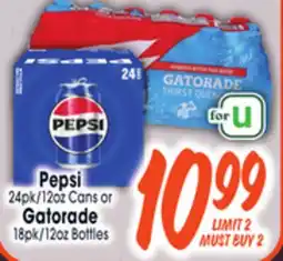 Jewel-Osco Pepsi 24pk/12oz Cans or Gatorade 18pk/12oz Bottles offer