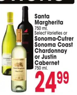 Jewel-Osco Santa Margherita 750 ml. or Sonoma-Cutrer Sonoma Coast Chardonnay or Justin Cabernet 750 ml offer