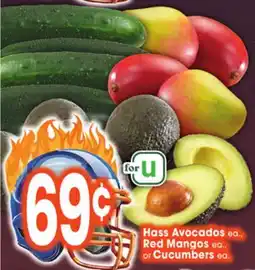 Jewel-Osco Hass Avocados ea., Red Mangos ea., or Cucumbers ea offer
