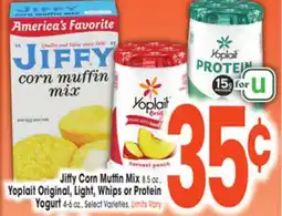 Jewel-Osco Jiffy Corn Muffin Mix 8.5 oz., Yoplait Original, Light, Whips or Protein Yogurt 4-6 oz offer