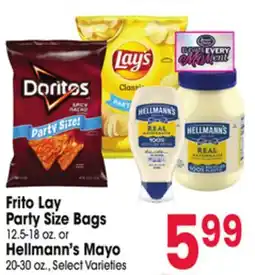 Jewel-Osco Frito Lay Party Size Bags 12.5-18 oz. or Hellmann's Mayo 20-30 oz offer