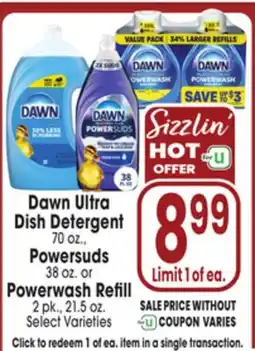 Jewel-Osco Dawn Ultra Dish Detergent 70 oz., Powersuds 38 oz. or Powerwash Refill 2 pk., 21.5 oz offer