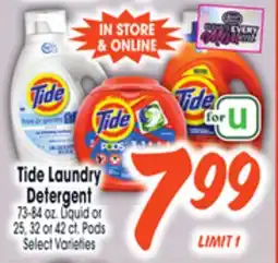 Jewel-Osco Tide Laundry Detergent 73-84 oz. Liquid or 25, 32 or 42 ct. Pods offer