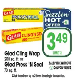 Jewel-Osco Glad Cling Wrap 200 sq. ft. or Glad Press'N Seal 70 sq. ft offer
