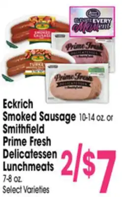 Jewel-Osco Eckrich Smoked Sausage 10-14 oz. or Smithfield Prime Fresh Delicatessen Lunchmeats 7-8 oz offer