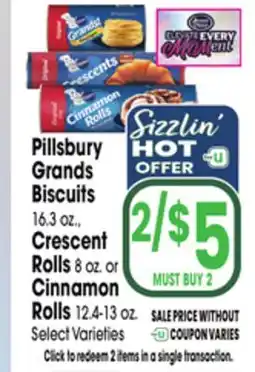 Jewel-Osco Pillsbury Grands Biscuits 16.3 oz., Crescent Rolls 8 oz. or Cinnamon Rolls 12.4-13 oz offer