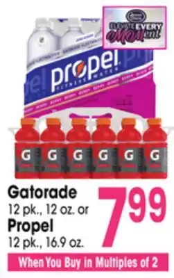 Jewel-Osco Gatorade 12 pk., 12 oz.or Propel 12 pk., 16.9 oz offer