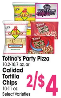 Jewel-Osco Totino's Party Pizza 10.2-10.7 oz. or Calidad Tortilla Chips 10-11 oz offer