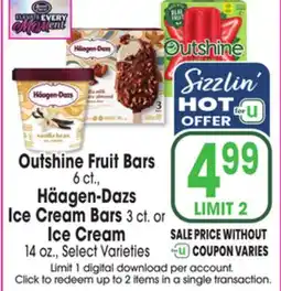 Jewel-Osco Outshine Fruit Bars 6 ct., Häagen-Dazs Ice Cream Bars 3 ct. or Ice Cream offer