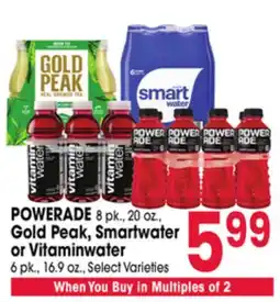 Jewel-Osco POWERADE 8 pk., 20 oz., Gold Peak, Smartwater or Vitaminwater 6 pk., 16.9 oz offer