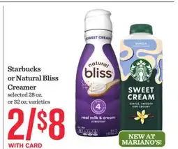 Mariano's Starbucks or Natural Bliss Creamer offer