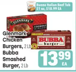 Tony’s Fresh Market Glenmark Chicken Burgers, 2Lb Bubba Smashed Burgers, 2 Lb offer