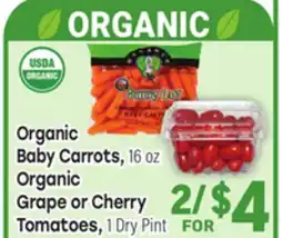 Tony’s Fresh Market Organic Baby Carrots, 16 oz Organic Grape or Cherry Tomatoes, 1 Dry Pint offer