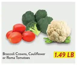 Fresh Thyme Broccoli Crowns, Cauliflower or Roma Tomatoes offer