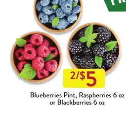Fresh Thyme Blueberries Pint, Raspberries 6 oz or Blackberries 6 oz offer