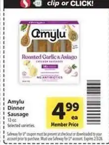 Safeway Amylu Dinner Sausage offer