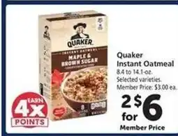 Safeway Quaker Instant Oatmeal offer