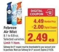 Safeway Febreze Air Mist offer
