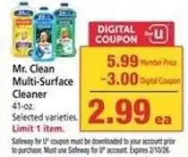 Safeway Mr. Clean Multi-Surface Cleaner offer