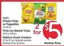 Safeway Lay's Potato Chips or Poppables, Frito-Lay Baked! Chips, Nabisco Snack Crackers offer