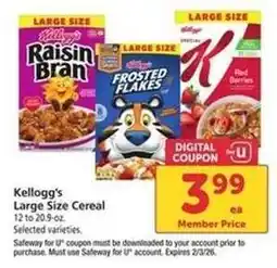Safeway Kellogg's Large Size Cereal offer