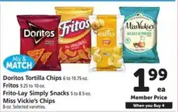 Safeway Doritos, Fritos, Frito-Lay Simply Snacks, Miss Vickie's Chips offer
