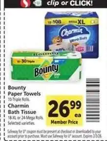 Safeway Bounty paper towels & Charmin bath tissue offer