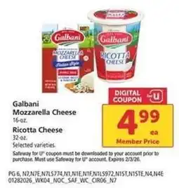 Safeway Galbani Mozzarella Cheese offer