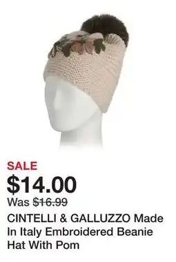 Marshalls CINTELLI & GALLUZZO Made In Italy Embroidered Beanie Hat With Pom offer