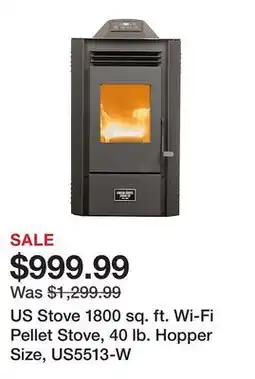 Tractor Supply Company US Stove 1800 sq. ft. Wi-Fi Pellet Stove, 40 lb. Hopper Size, US5513-W offer