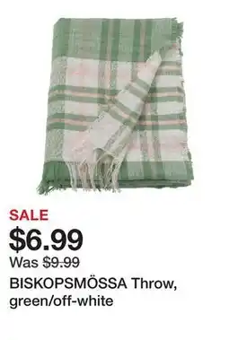 Ikea BISKOPSMÖSSA Throw, green/off-white offer