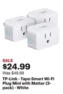 Best Buy TP-Link - Tapo Smart Wi-Fi Plug Mini with Matter (3-pack) - White offer