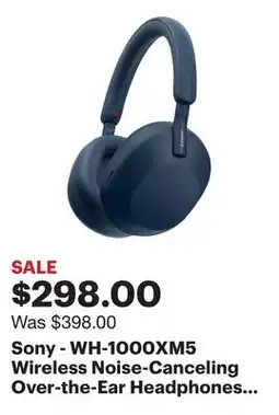 Best Buy Sony - WH-1000XM5 Wireless Noise-Canceling Over-the-Ear Headphones - Blue offer