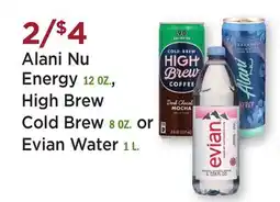 Heinen's Alani Nu Energy 12 OZ., High Brew Cold Brew 8 OZ. or Evian Water 1 L offer