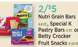 Heinen's Nutri Grain Bars 4-8 CT., Special K Pastry Bars 6 CT. or Betty Crocker Fruit Snacks 6-10 CT offer