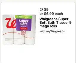 Walgreens Walgreens Super Soft Bath Tissue, 9 mega rolls offer